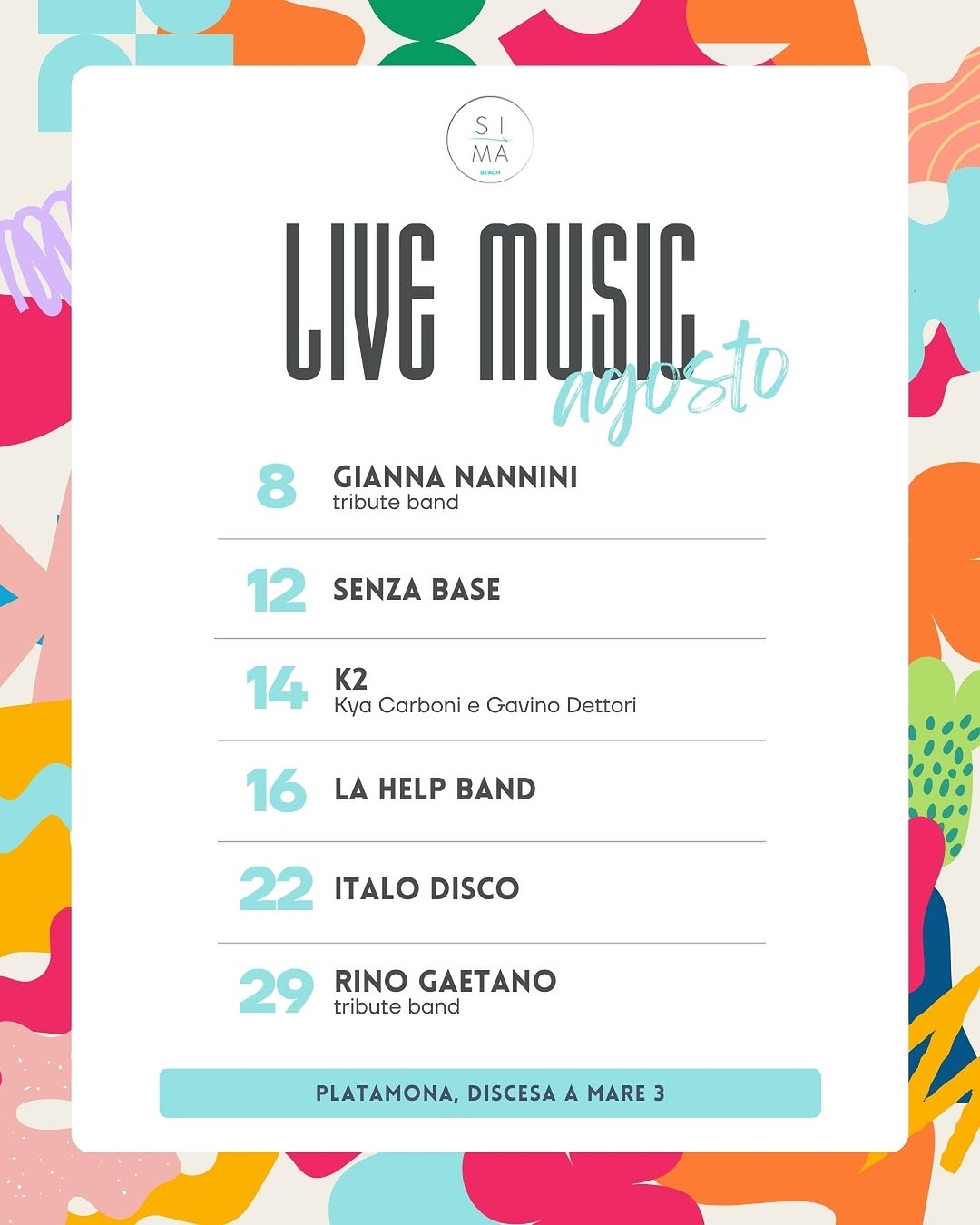 Live music al Sima Beach Club